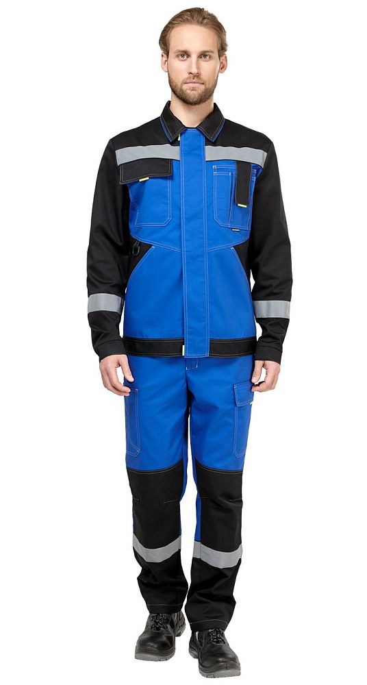 Костюм мужской рабочий летний Гудзон NEW с пк василек-черный